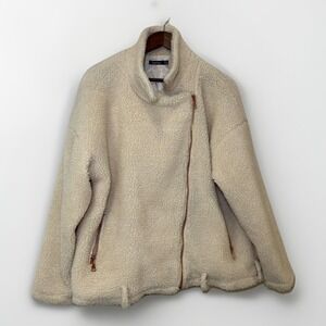 Boohoo Sz 14 Cream Sherpa Teddy Jacket Women's Cozy Plush Fleece Winter Coat